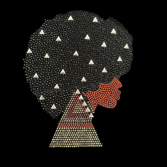 African American Girl Iron on Rhinestone Hot fix Bling Patch Design