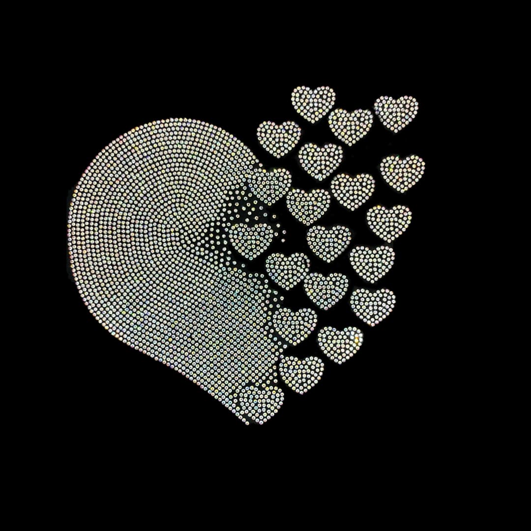 Hot fix Ab Crystal Heart Rhinestone Heat Transfer Design
