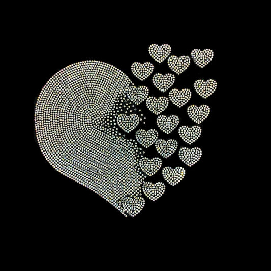 Hot fix Ab Crystal Heart Rhinestone Heat Transfer Design