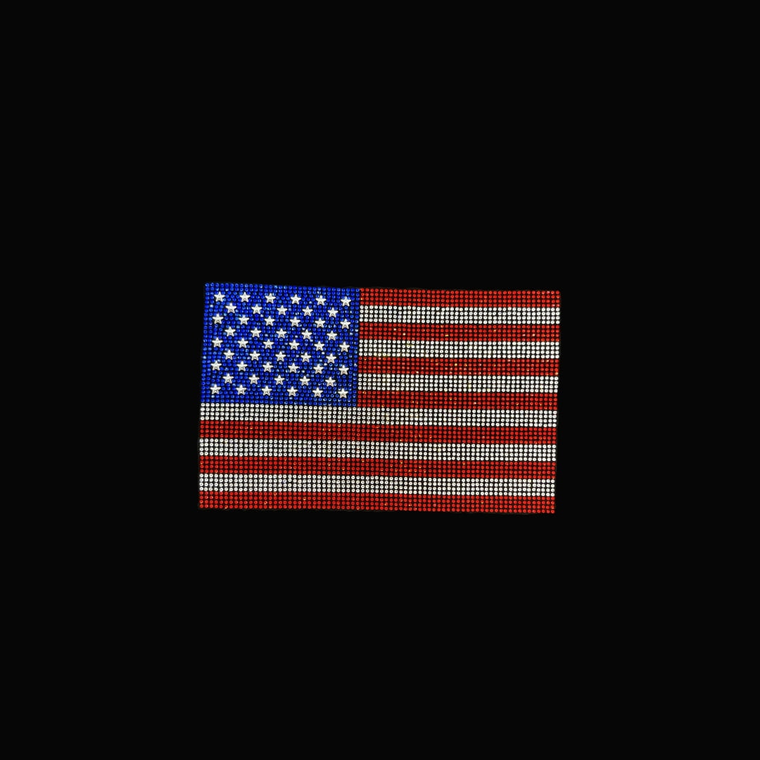 American Flag Rhinestone Iron On Heat Transfer Bling Crystal Applique Design By Rhinestop