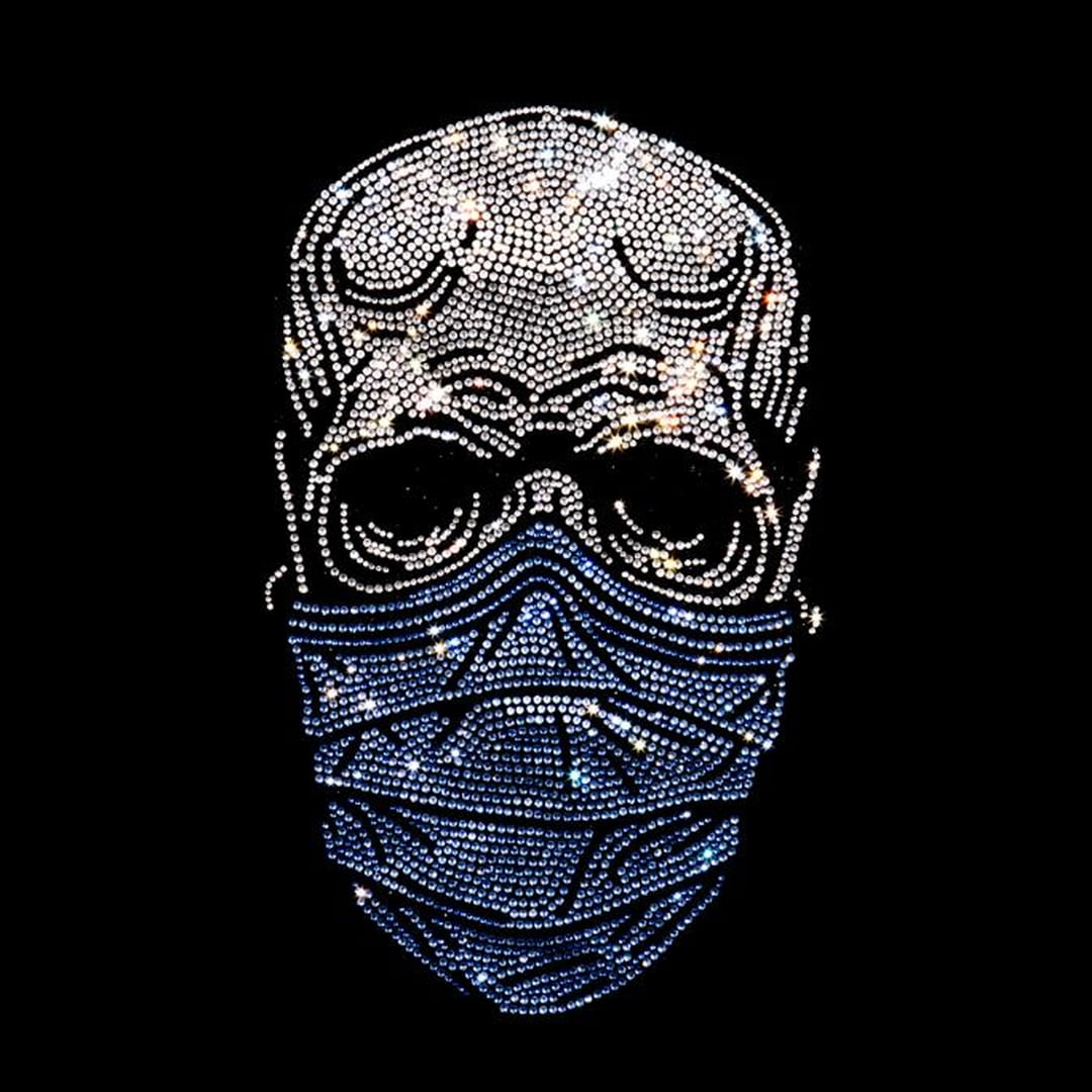 Rhinestop Sapphire Mask Skull Rhinestone Iron On Heat Transfer