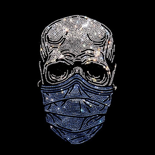 Rhinestop Sapphire Mask Skull Rhinestone Iron On Heat Transfer