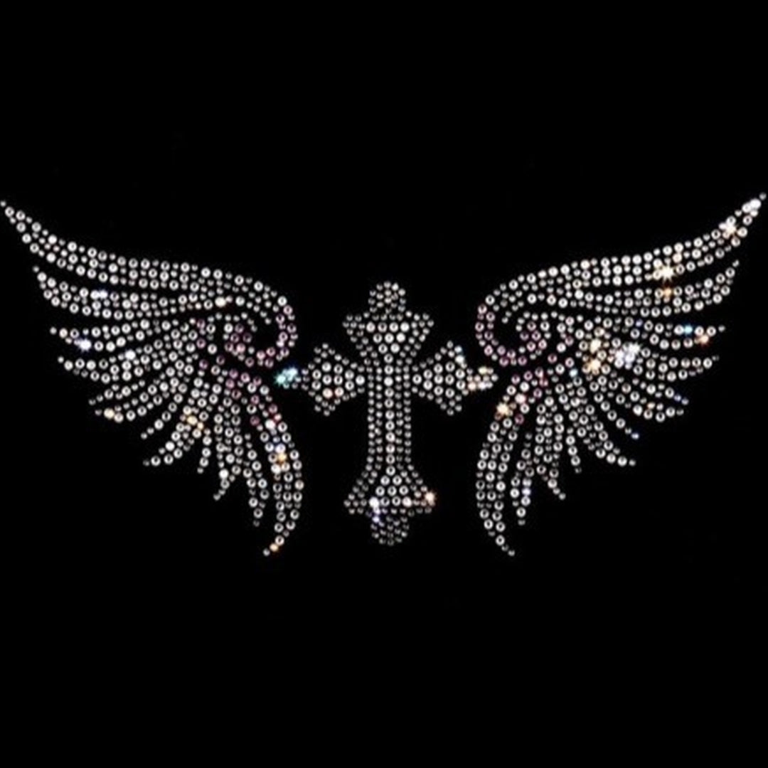 Cross with Wings Rhinestone Heat Transfer Design By Rhinestop