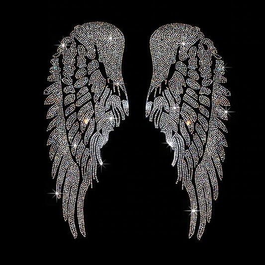 AB  Crystal Angel Wings Iron on Rhinestone Heat Transfer Bling Patch Design By Rhinestop