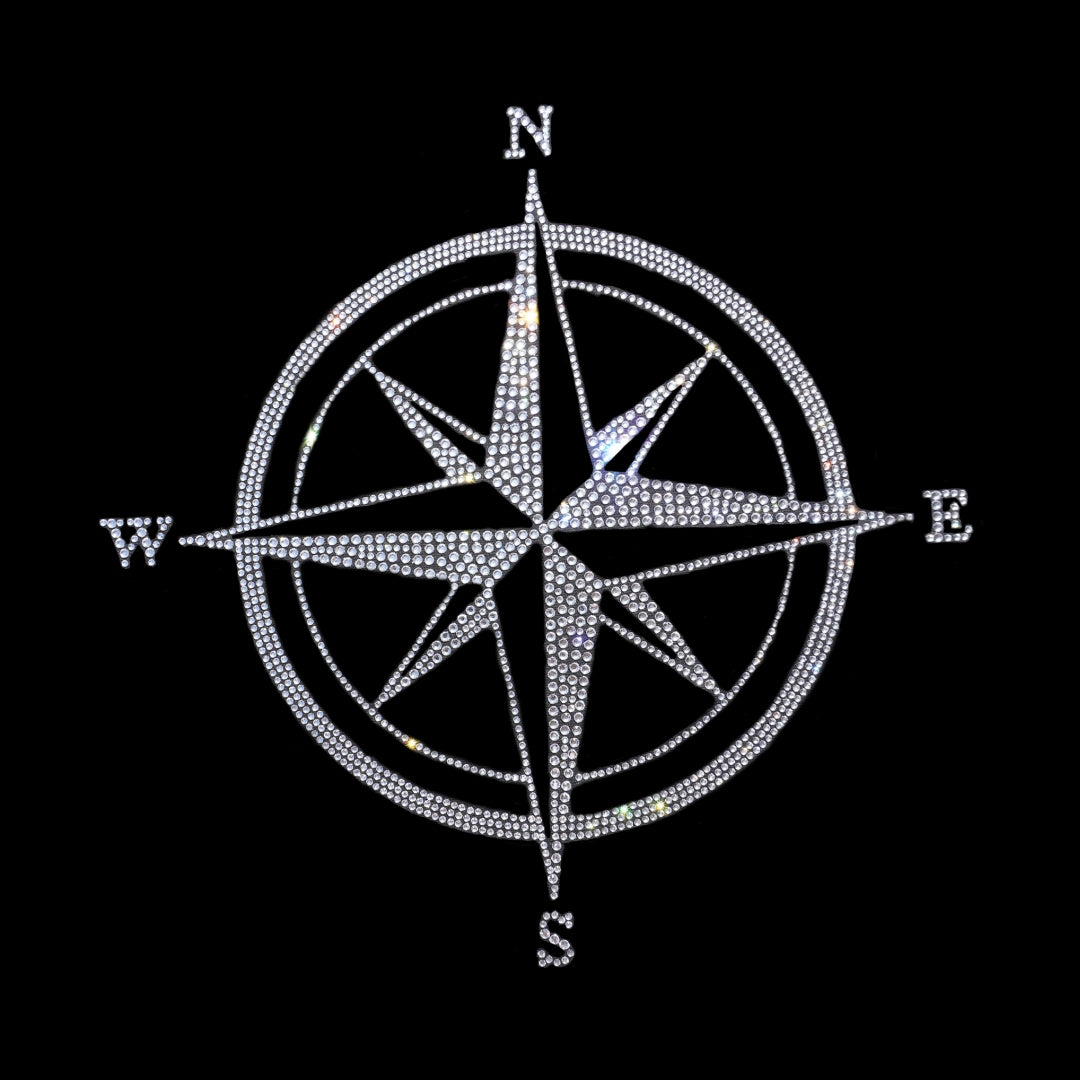 Crystal Compass Rhinestone Iron on Heat Transfer Bling applique Design By Rhinestop