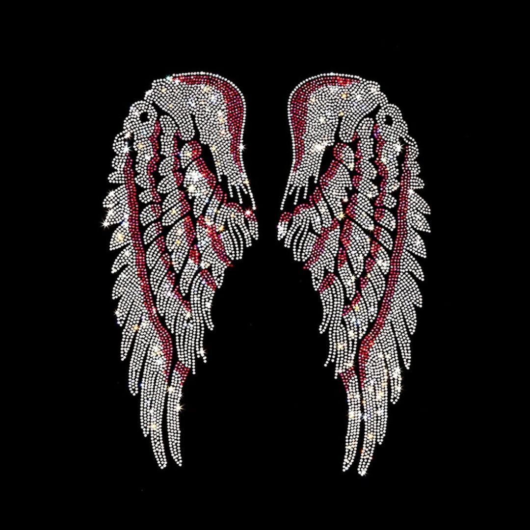 Pink Stripes Angel Wings Iron on Rhinestone Applique Transfer By Rhinestop