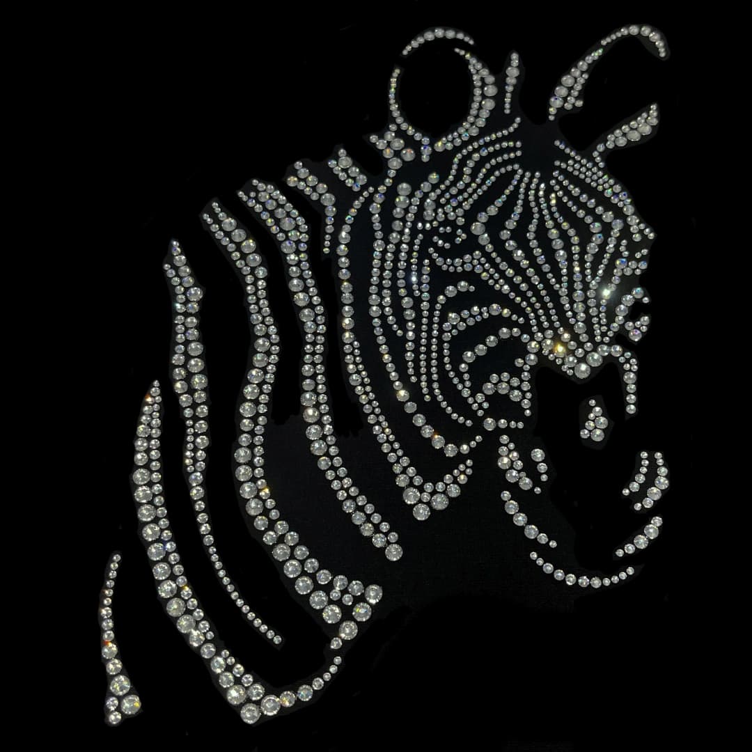 Clear Zebra Rhinestone Iron on Heat Transfer Design By Rhinestop