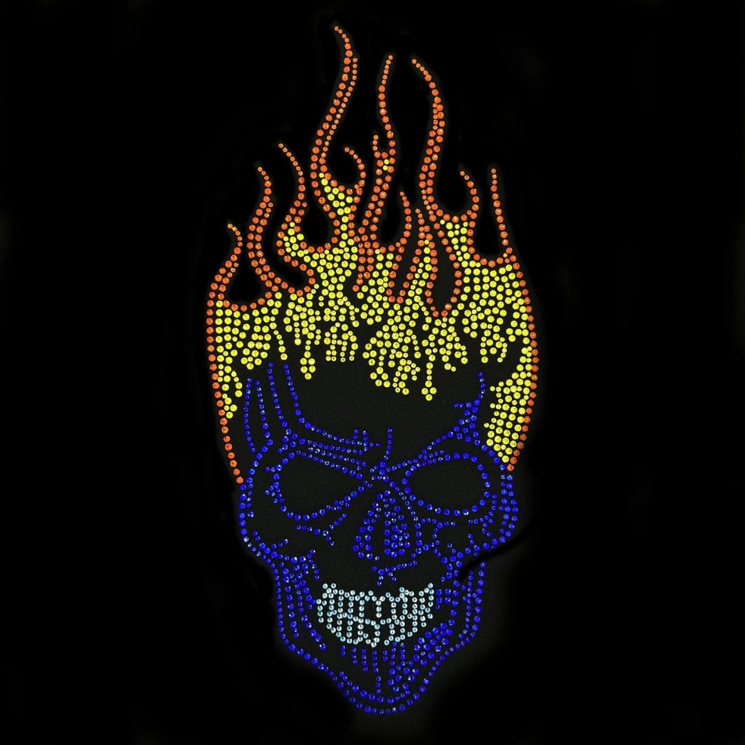 Rhinestop Flaming Skull Rhinestone Heat Transfer Design