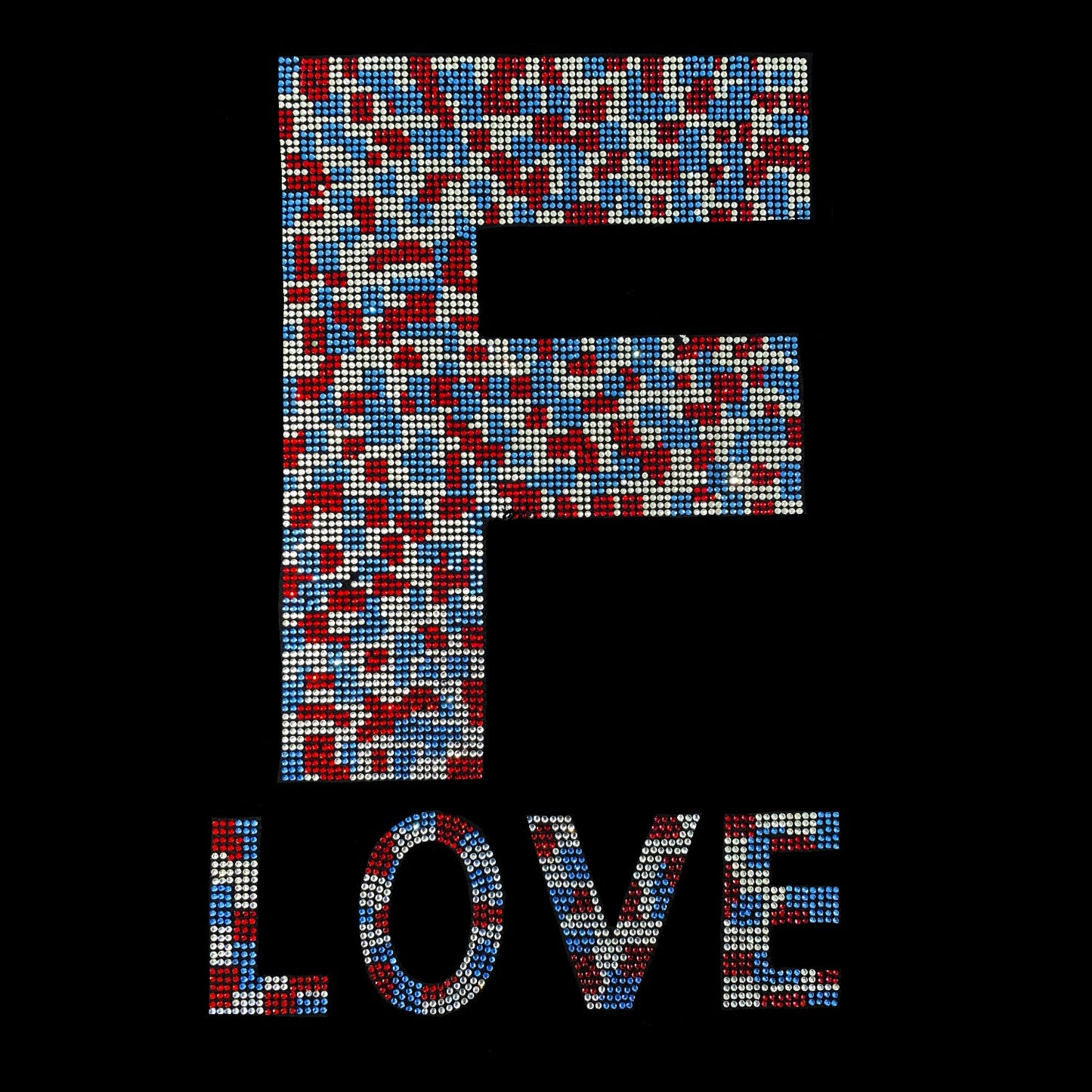 Rhinestop F Love Rhinestone Iron on Design