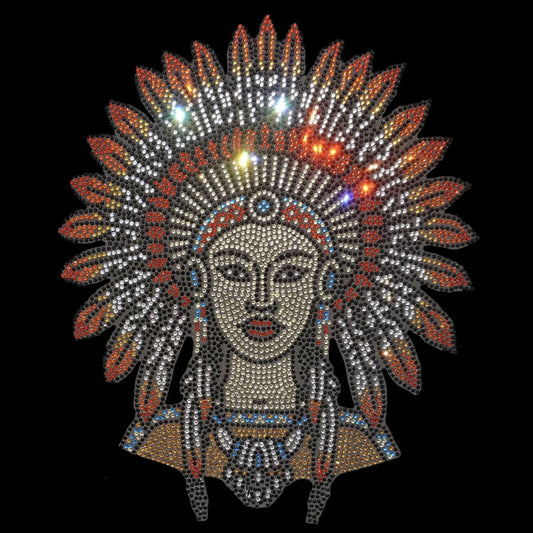 Rhinestop Native Girl Rhinestone Iron On Heat Transfer