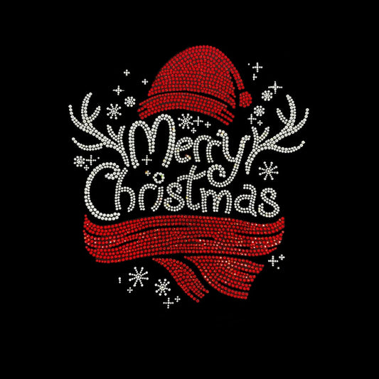 Rhinestop Merry Christmas Rhinestone Heat Transfer Design