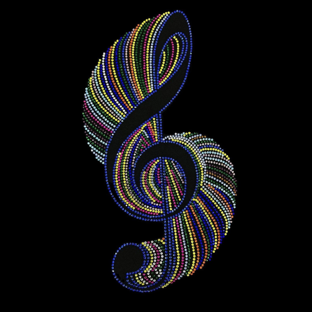 Rhinestop Music Note Rhinestone Heat Transfer Design