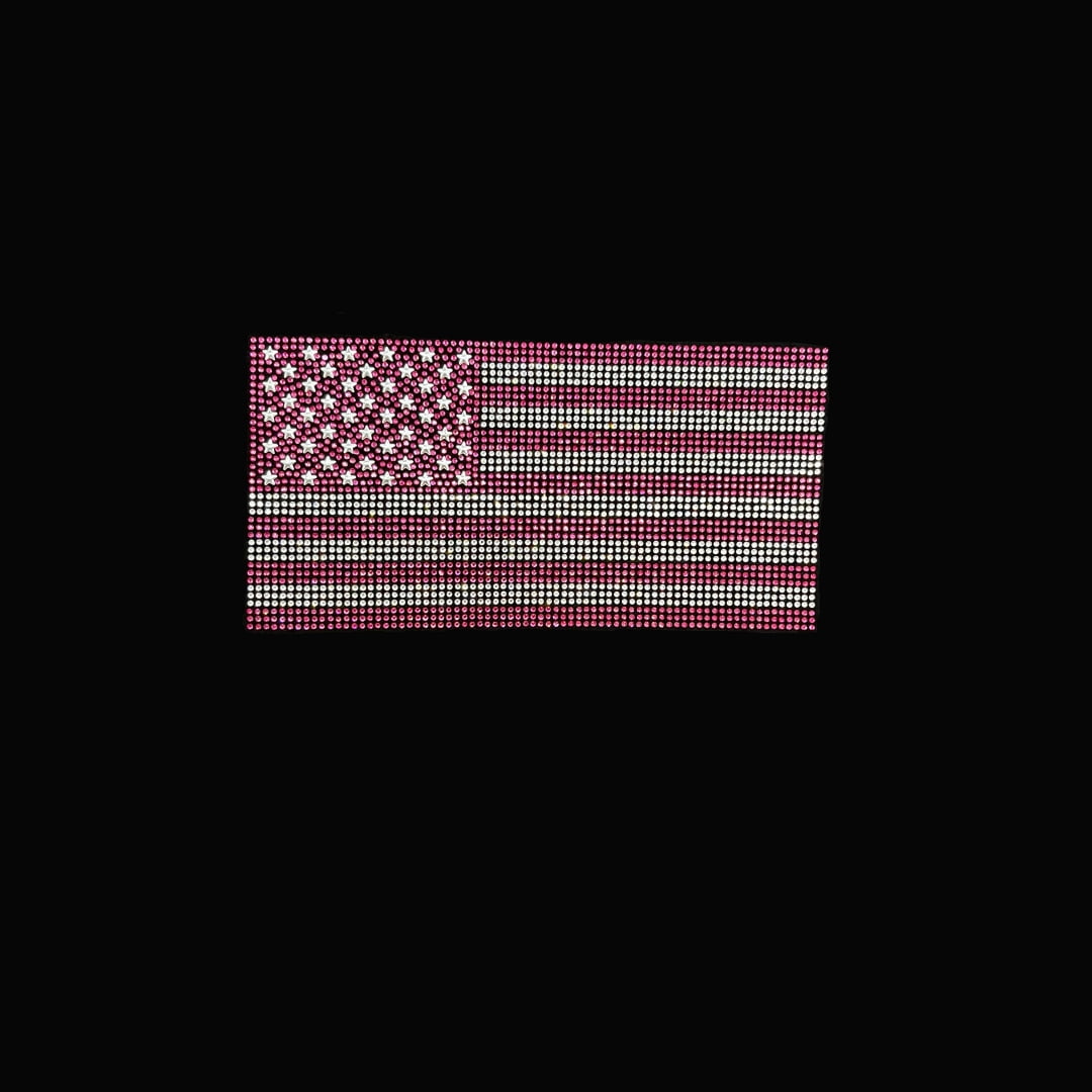 Rhinestone Pink USA Flag Rhinestone Iron On Heat Transfer Bling Path By Rhinestop
