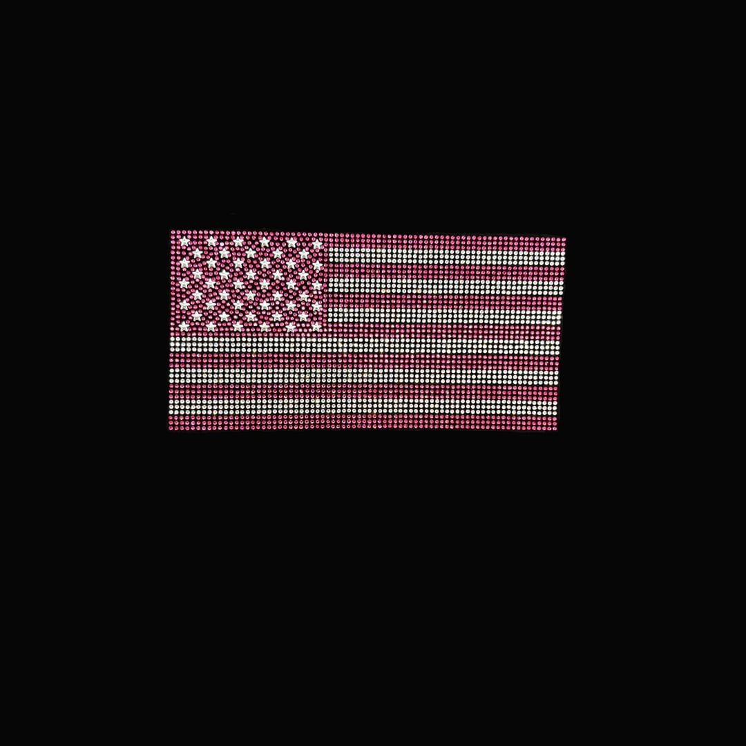 Rhinestop Pink USA Flag Rhinestone Iron On Heat Transfer