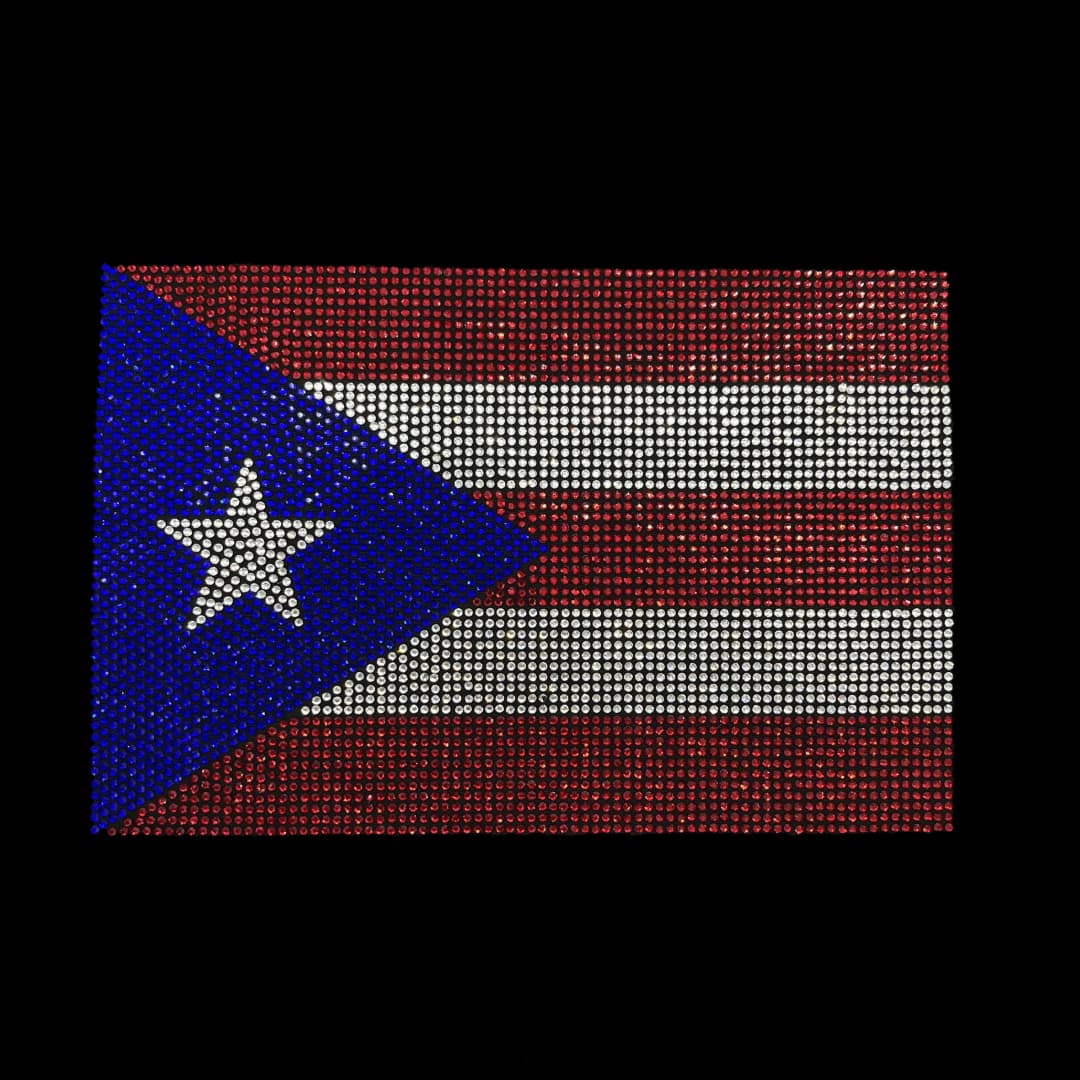 Rhinestop Puerto Rico Flag Rhinestone Heat Transfer Design
