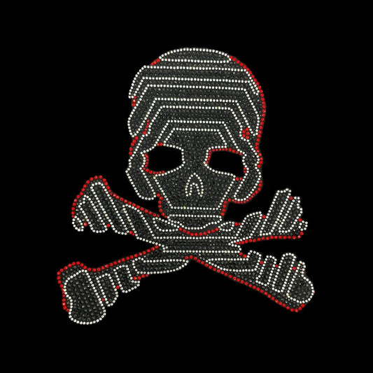 Rhinestop Red Outlined Crossbones Skull Iron on Rhinestone Design