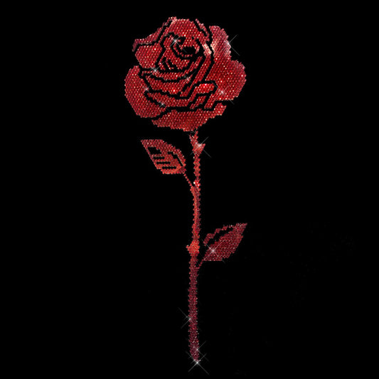 Red Single Rose Iron on Rhinestone Heat Transfer Design By Rhinestop