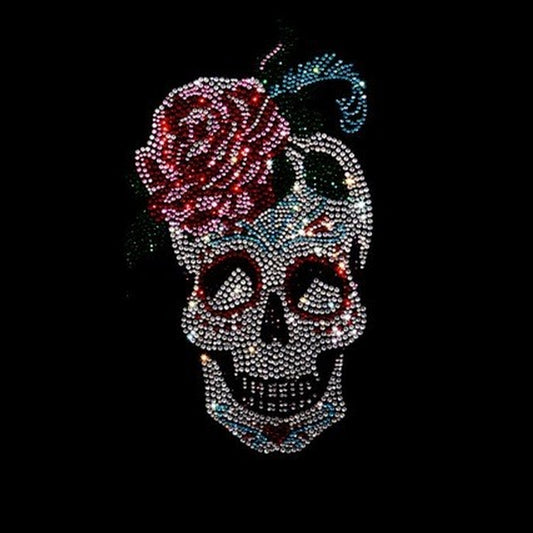 Skull with Rose Heat Transfer Rhinestone Iron on Design