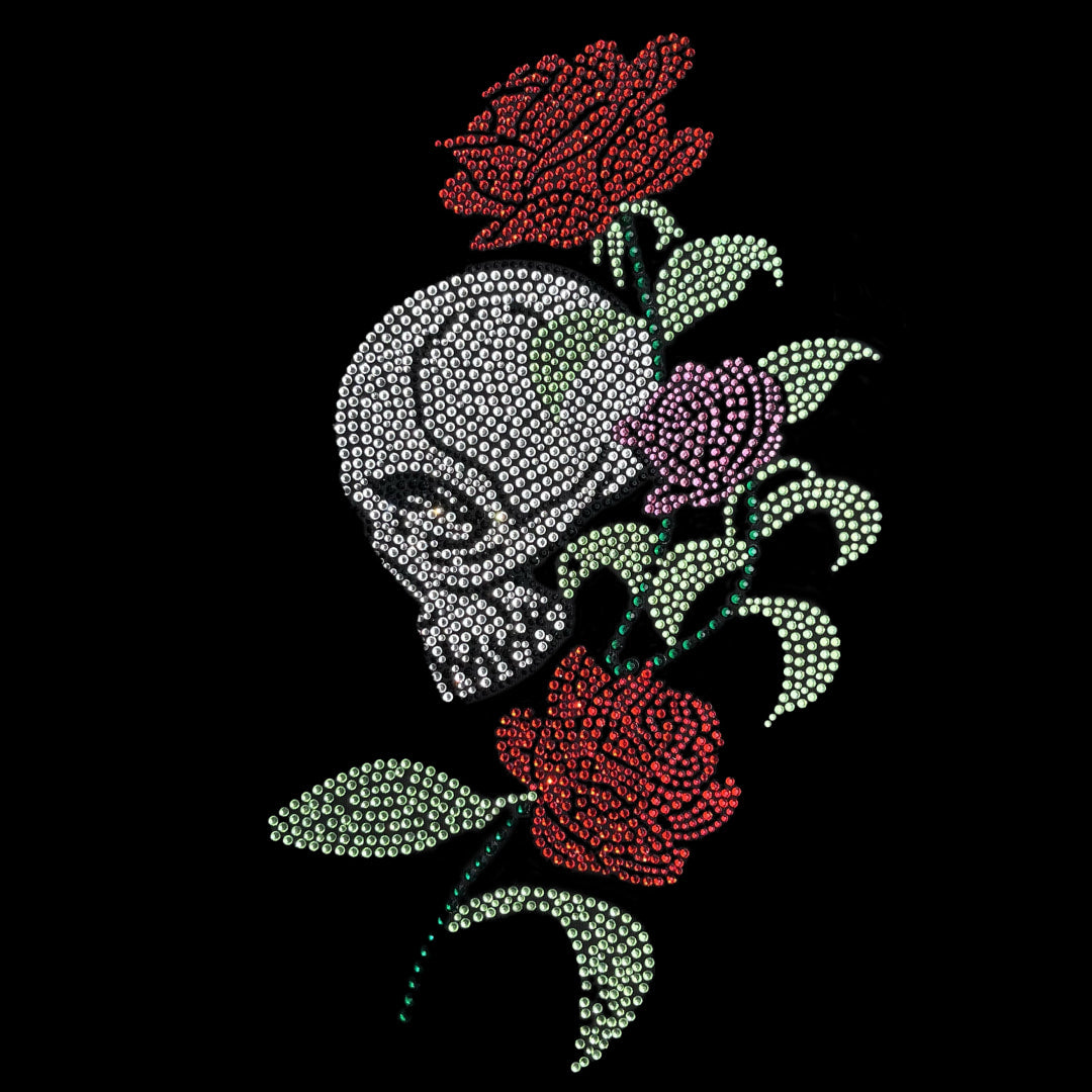 Rhinestop Rose Ivy Skull Iron on Rhinestone Hot Fix Bling Design