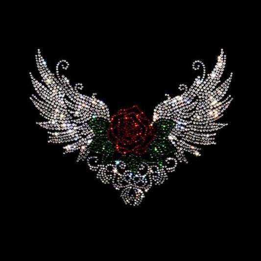 Rhinestop Rose Wings Rhinestone Heat Transfer Design