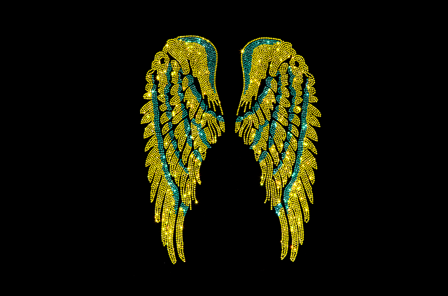 Yellow Green Angel Wings Iron on Rhinestone Design by Rhinestop