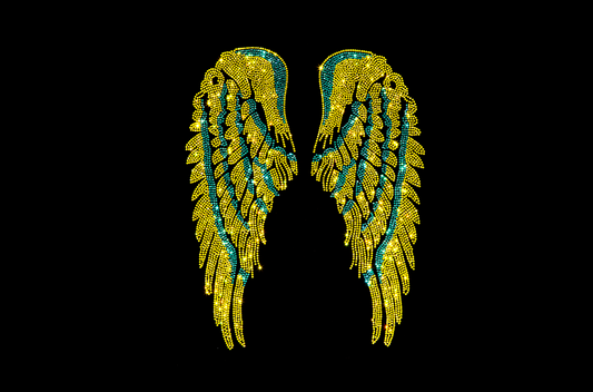 Yellow Green Angel Wings Iron on Rhinestone Design by Rhinestop