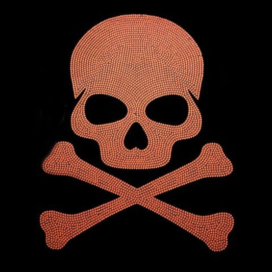 Rhinestop Orange Crossbones Skull Rhinestone Heat Transfer Design