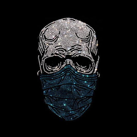 Rhinestop Skull with Zicron Mask Rhinestone Iron on Design