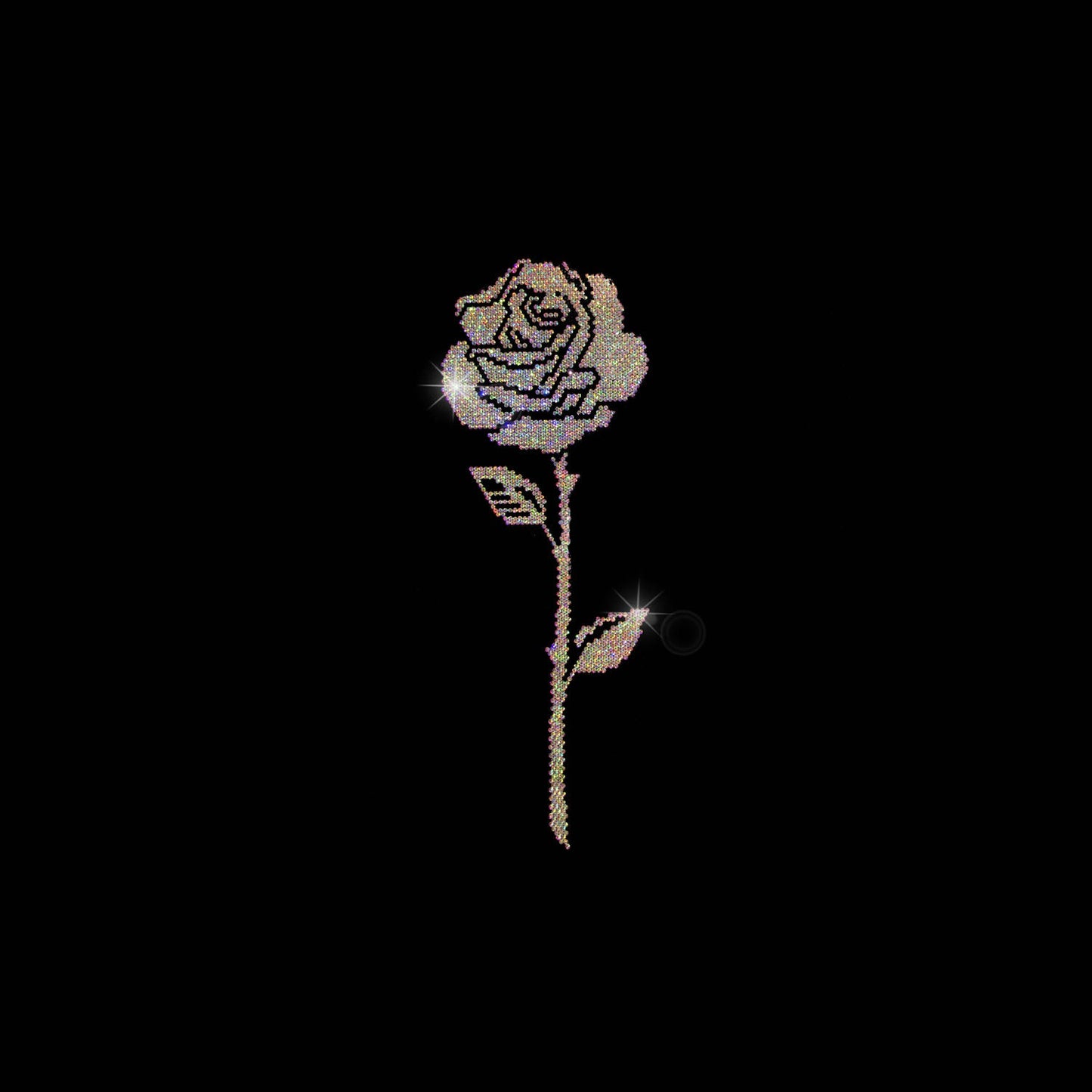 Crystal Single Rose Rhinestone Iron On Heat Transfer Applique