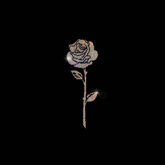 Crystal Single Rose Rhinestone Iron On Heat Transfer Applique