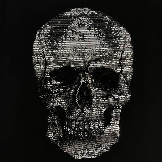 Black Skull Iron on Rhinestone Heat Transfer Bling Applique Design by Rhinestop