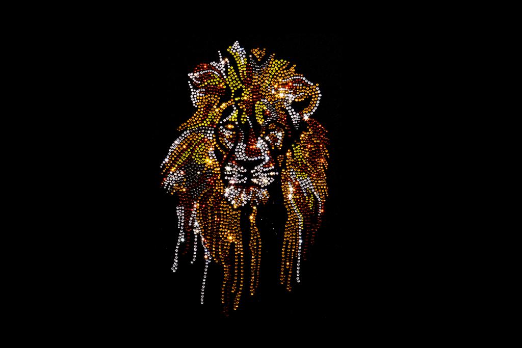Wild Lion Head Iron on Rhinestone Hot Fix Design By Rhinestop