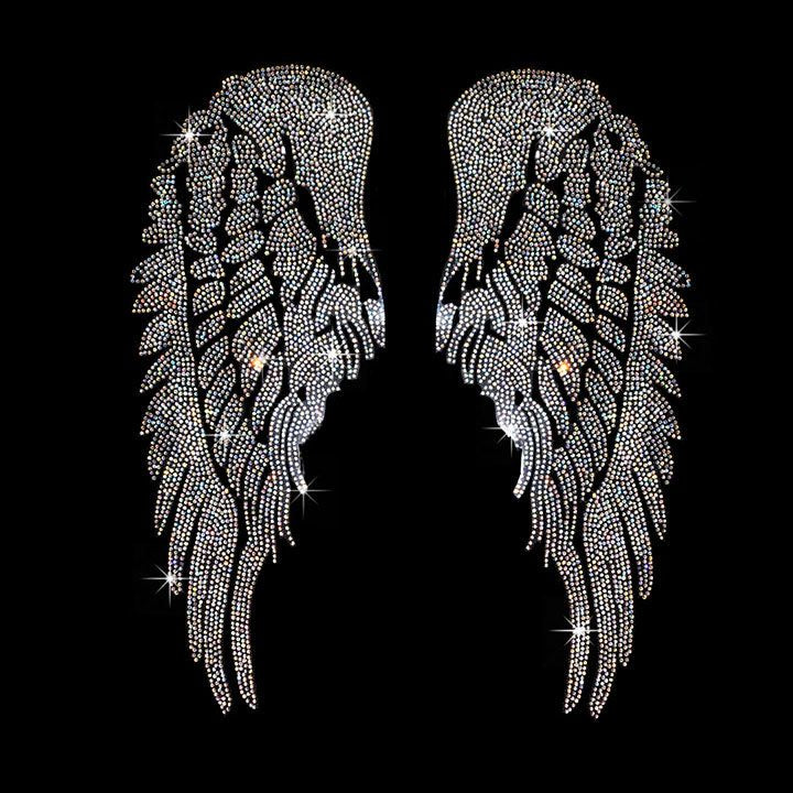 Crystal Angel Wings Iron On Rhinestone Heat Transfer Bling Design Patch By Rhinestop