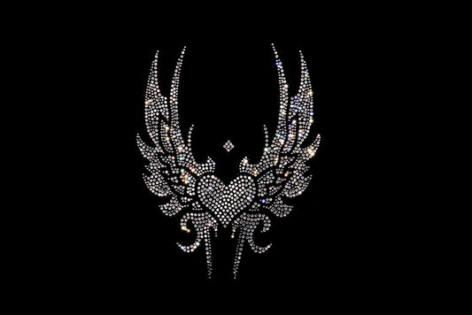 Black Tribal Angel Wings Iron on Rhinestone Bling Design Transfer By Rhinestop
