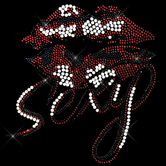 Rhinestop Sexy Lips Rhinestone Iron On Heat Transfer