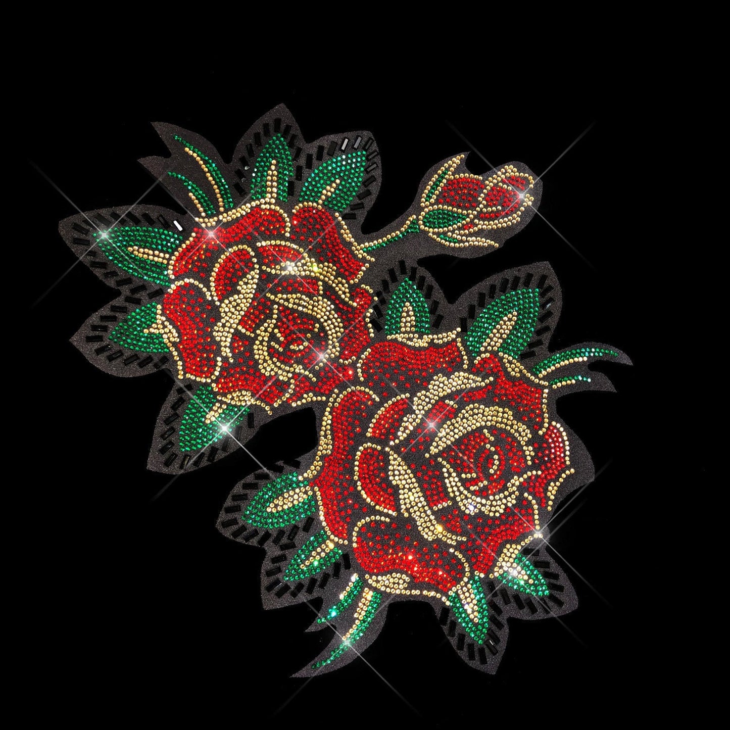 Red Gold Roses Rhinestone Iron On Heat Transfer Patch By Rhinestop