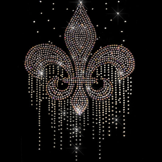 Iron on Crystal Fleur De Lis Rhinestone  Heat Transfer Design