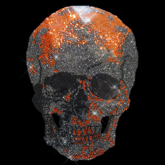 Orange Big Skull Rhinestone Iron On Heat Transfer by Rhinestop