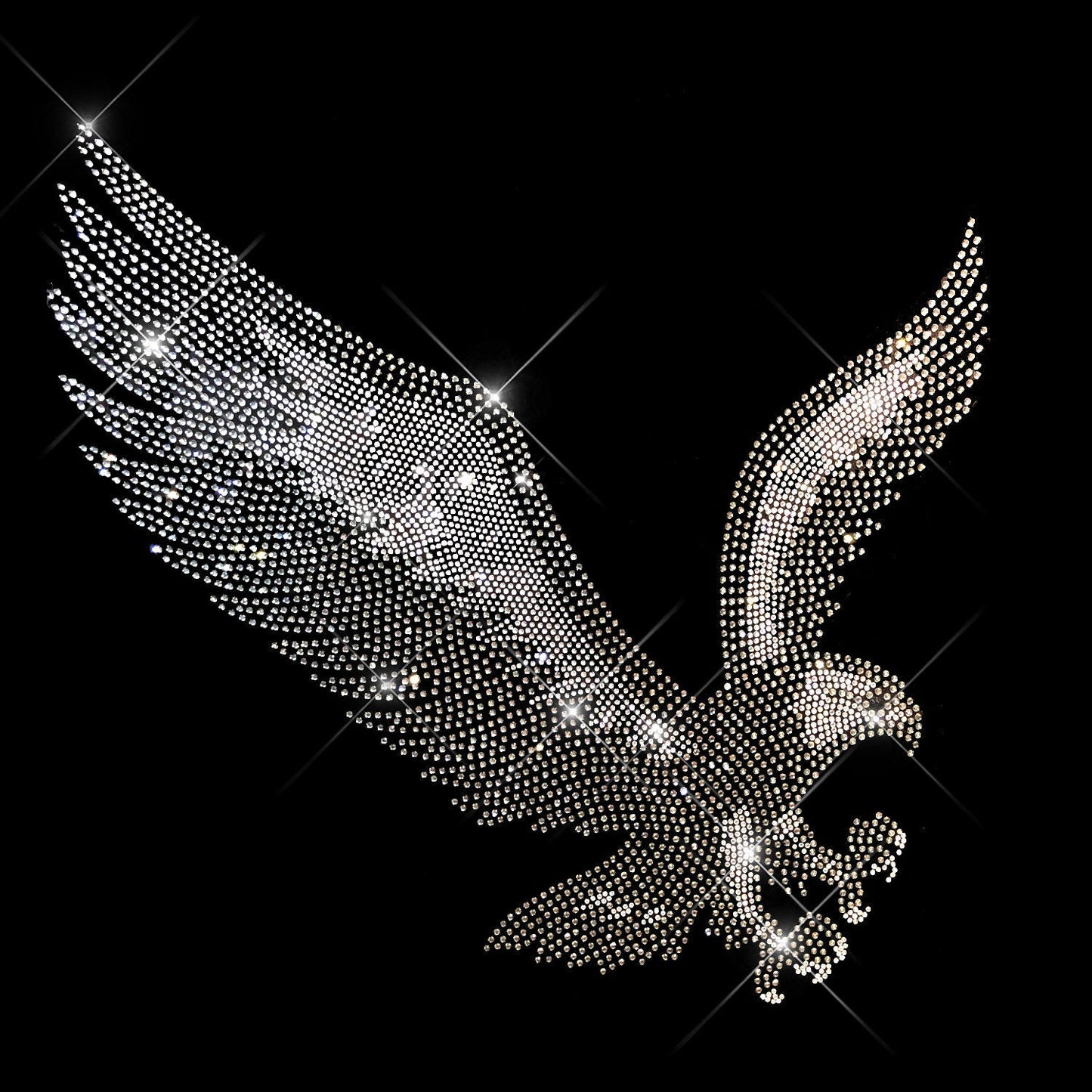 Silver Eagle Rhinestone Iron On Heat Transfer Decal By Rhinestop