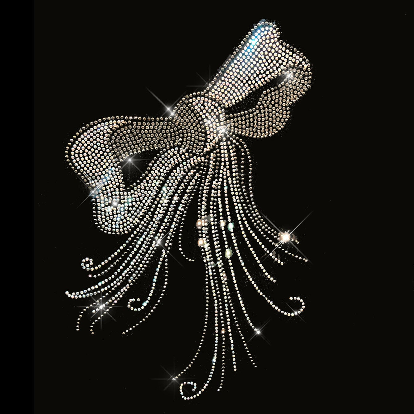 Silver Ribbon Bow Rhinestone Iron On Heat Transfer Design By Rhinestop