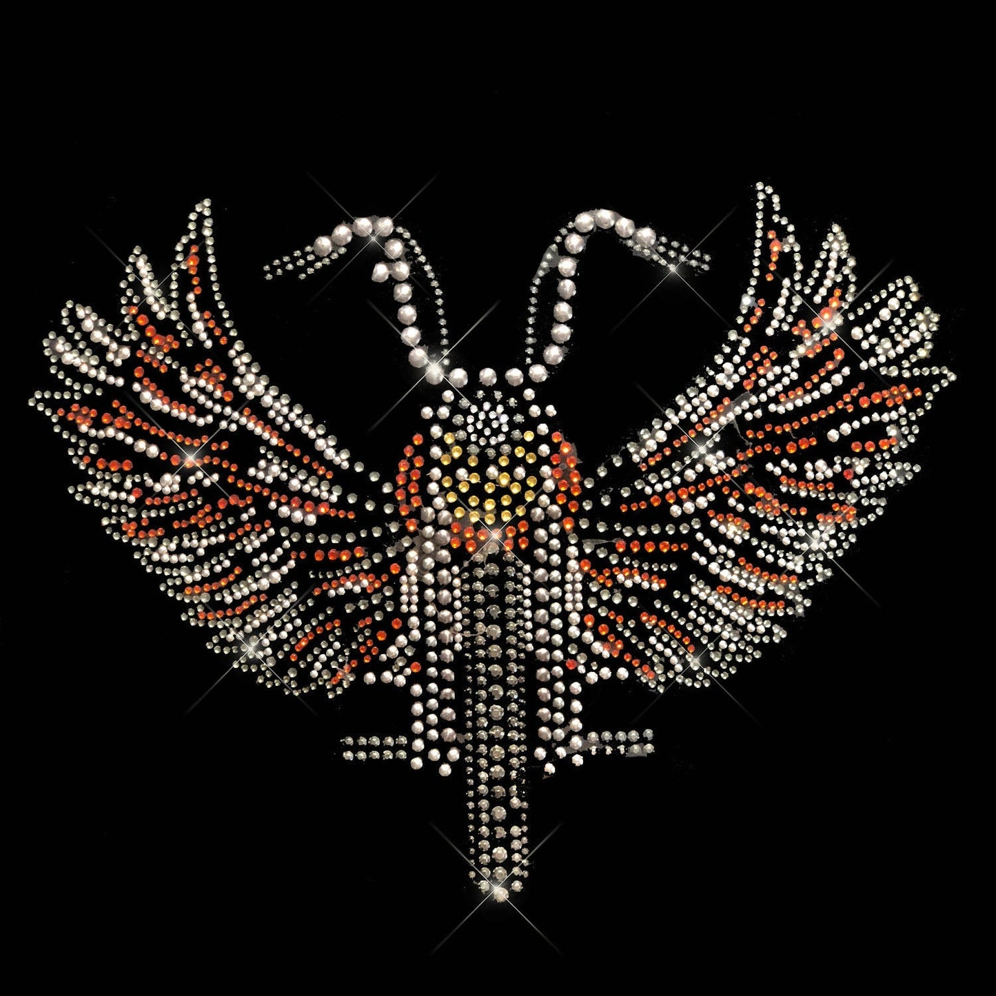 Rhinestop Orange Bike with Angel Wings Iron on Rhinestone Design