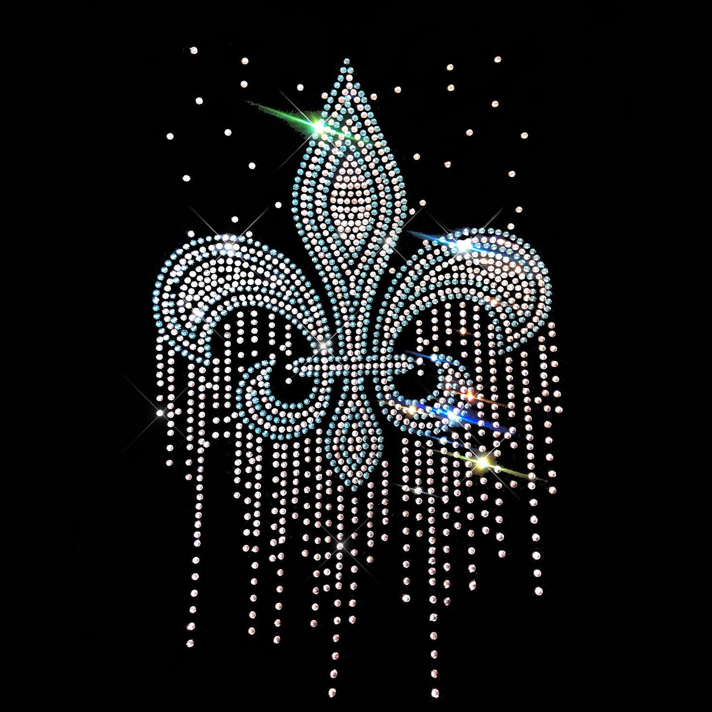 Blue Fleur De Lis Rhinestone Iron On Heat Hot Fix Transfer