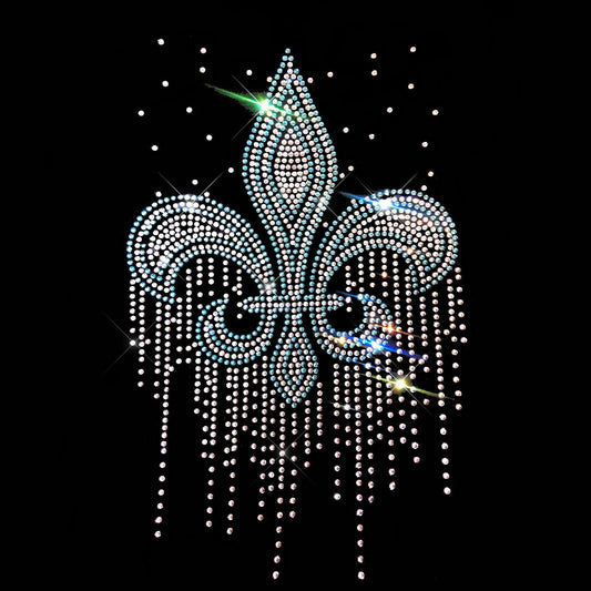 Blue Fleur De Lis Rhinestone Iron On Heat Hot Fix Transfer