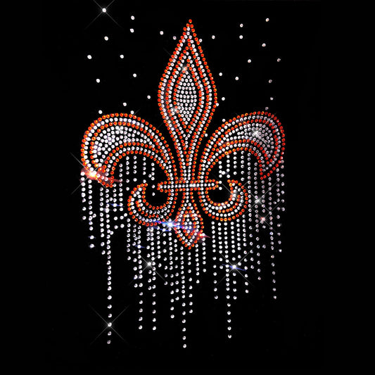 Rhinestop Orange Fleur De Lis Rhinestone Iron On Heat Transfer