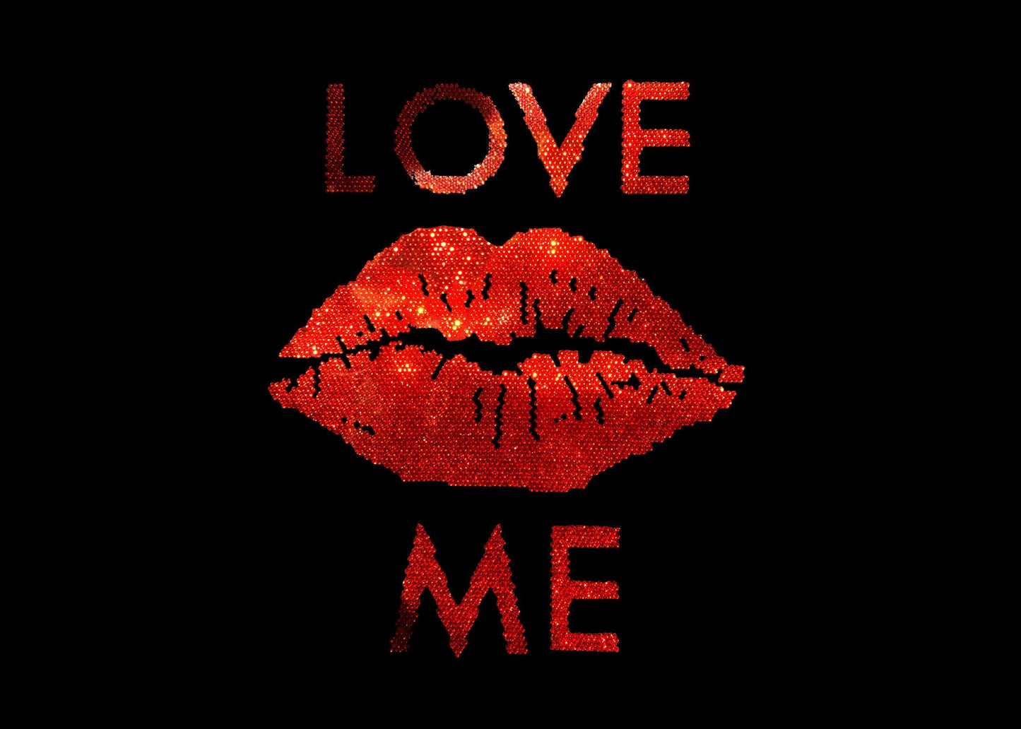Rhinestop Red Love Me Lips Rhinestone Iron On Heat Transfer