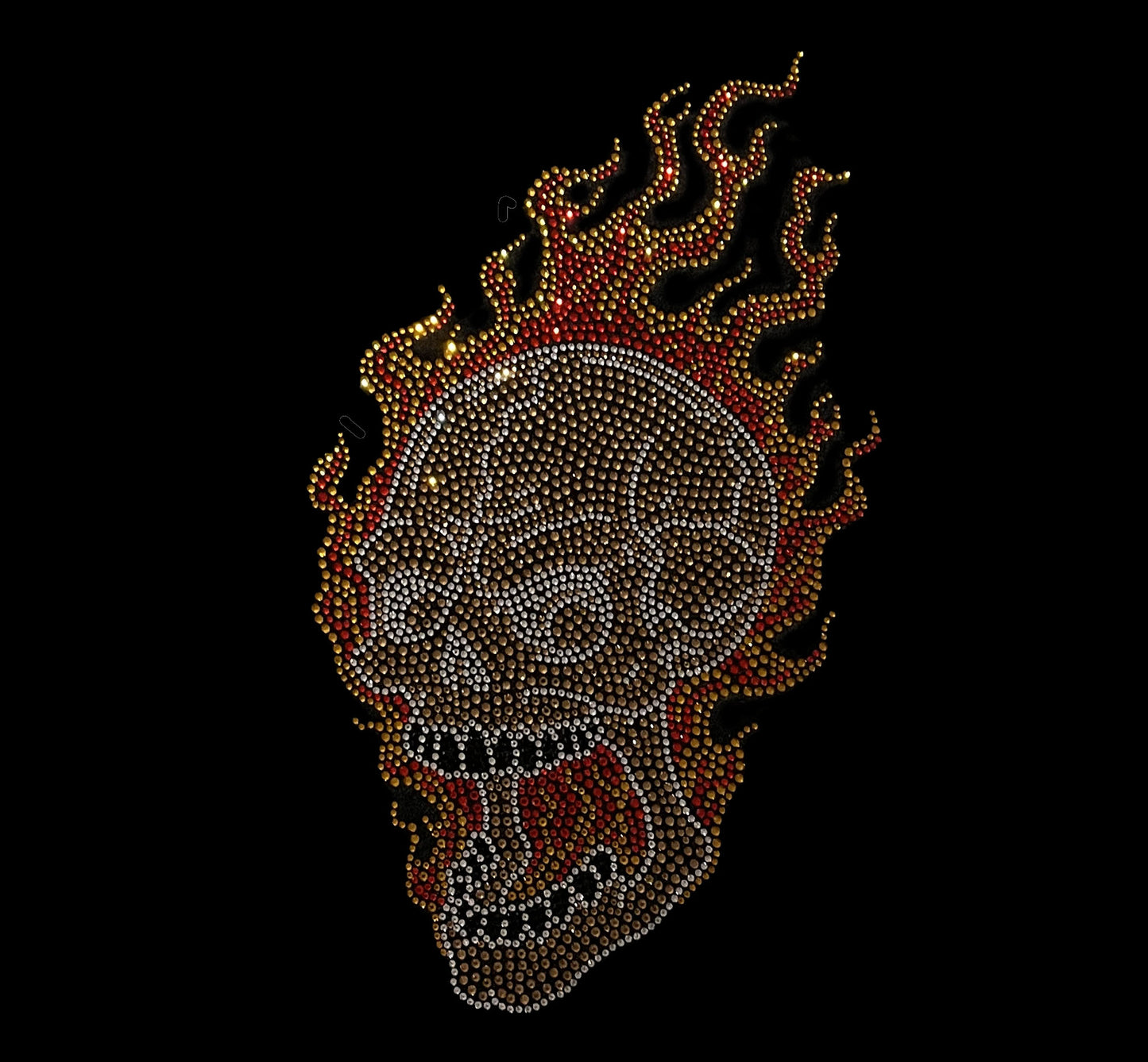 Flaming Skull Iron on Rhinestone Heat transfer Applique patch by Rhinestop