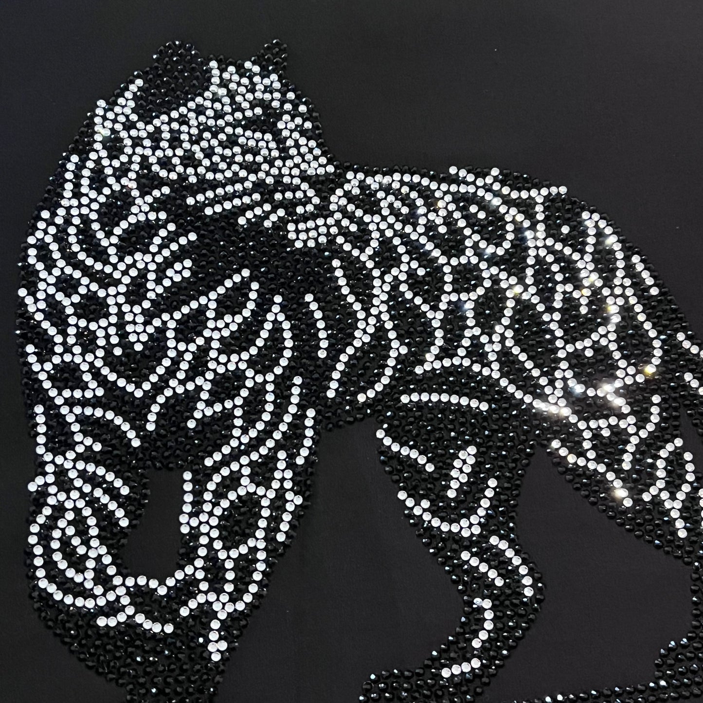 Black Tiger Iron on Rhinestone Heat Transfer Design Patch by Rhinestop