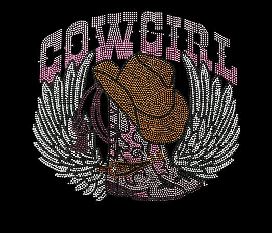 Cowgirl Boots with Wing iron on hot fix rhinestone Heat Transfer Design Applique Patch