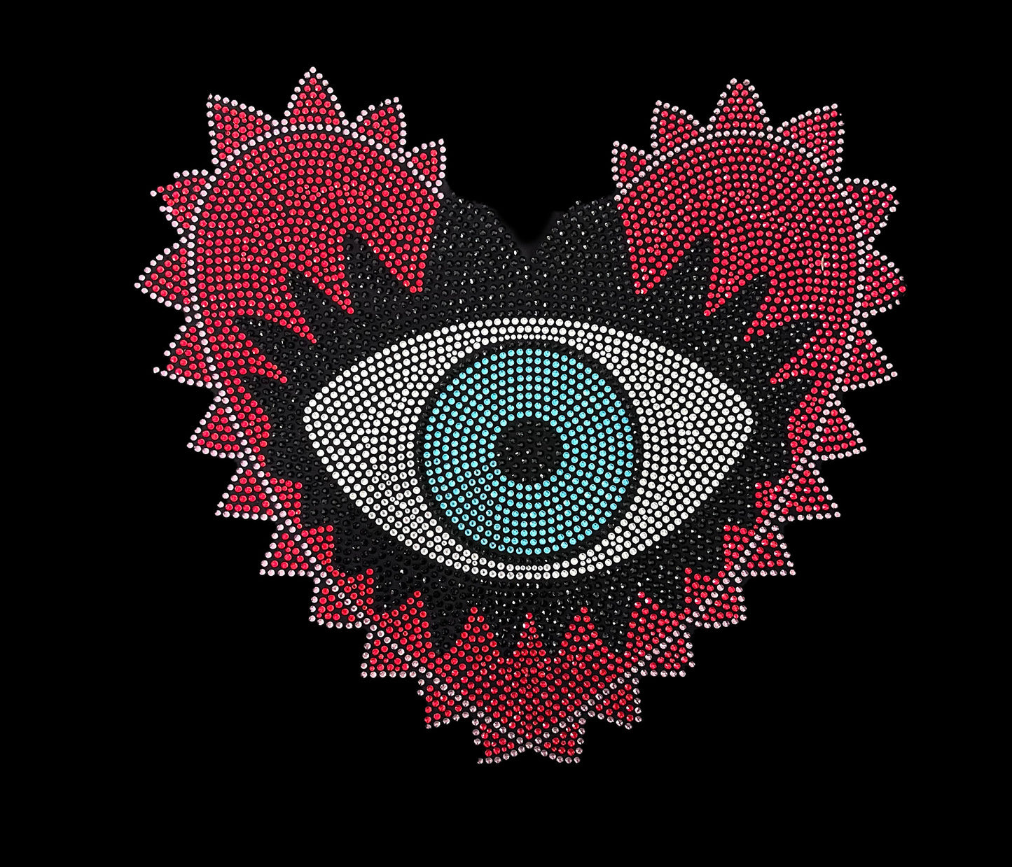 Heart With Evil eye Rhinestone Iron on Hot fix Bling Design patch Applique