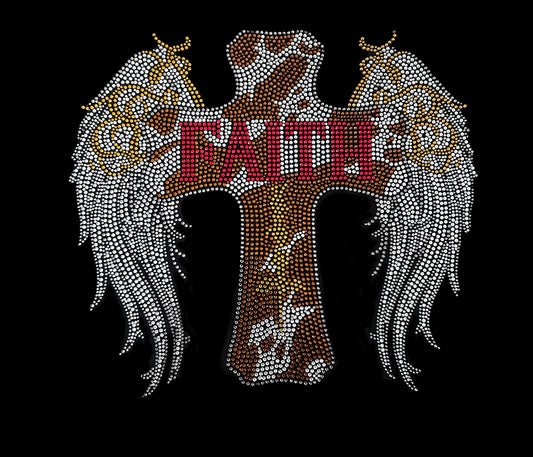 Faith Cross iron on Rhinestone Heat Transfer Hot Fix Crystal bling patch applique design